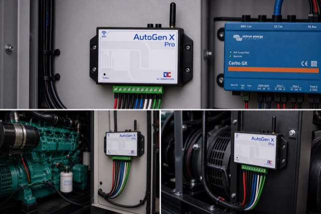 AutoGen X Pro installation examples in generator and control-panel settings