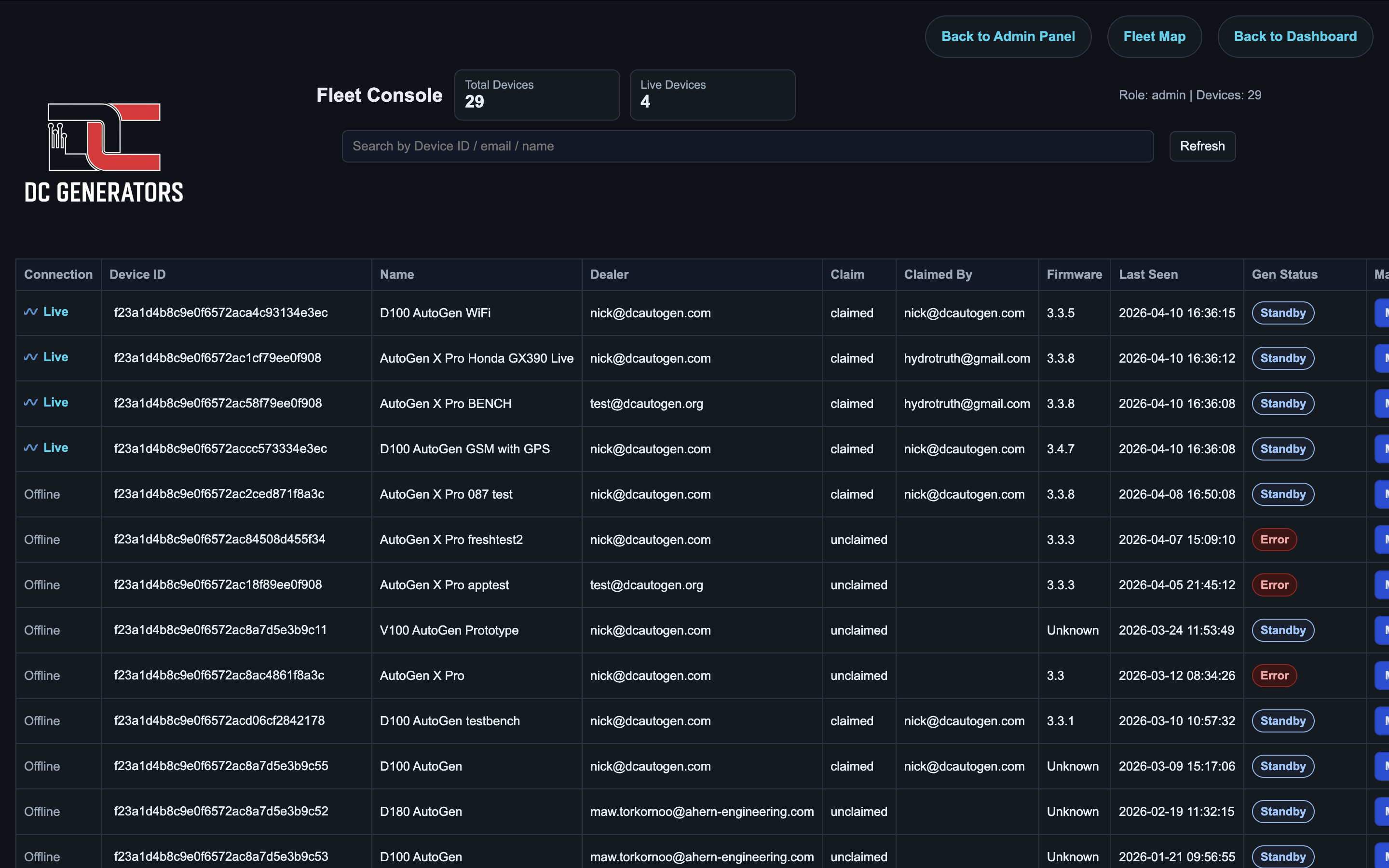 Dealer fleet console