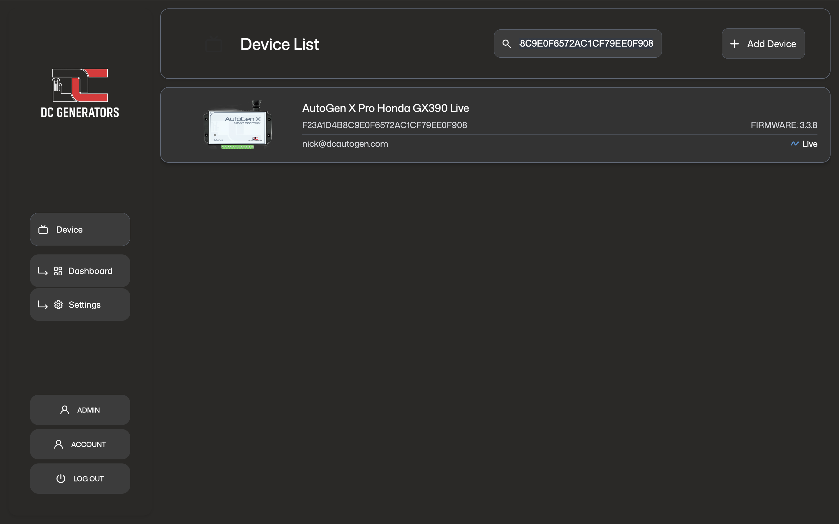 Mobile app device list
